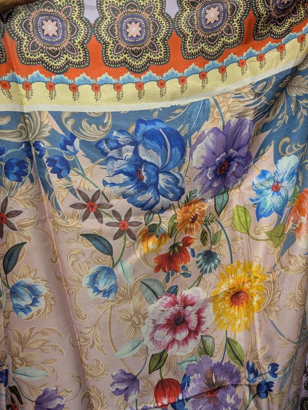 Johnny Was Floral Silk Satin Scarf Wrap - Deco Multicolor NWT